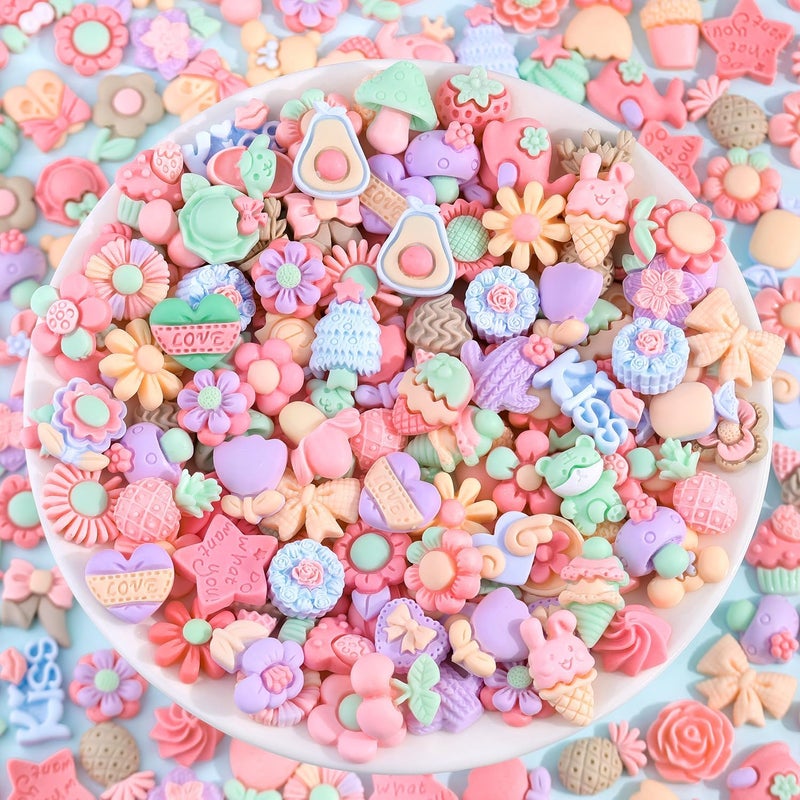 Glitzest 100PCS TINKRSTUFF Macaroon Flower Slime Charms Cute Flatback Resin Charms For Slime, Kawaii Random Decoden Charm for Embellishments Phone Junk Case Charms Bulk,Hairpins Scrapbooking Crafting DIY Decor - Image 4